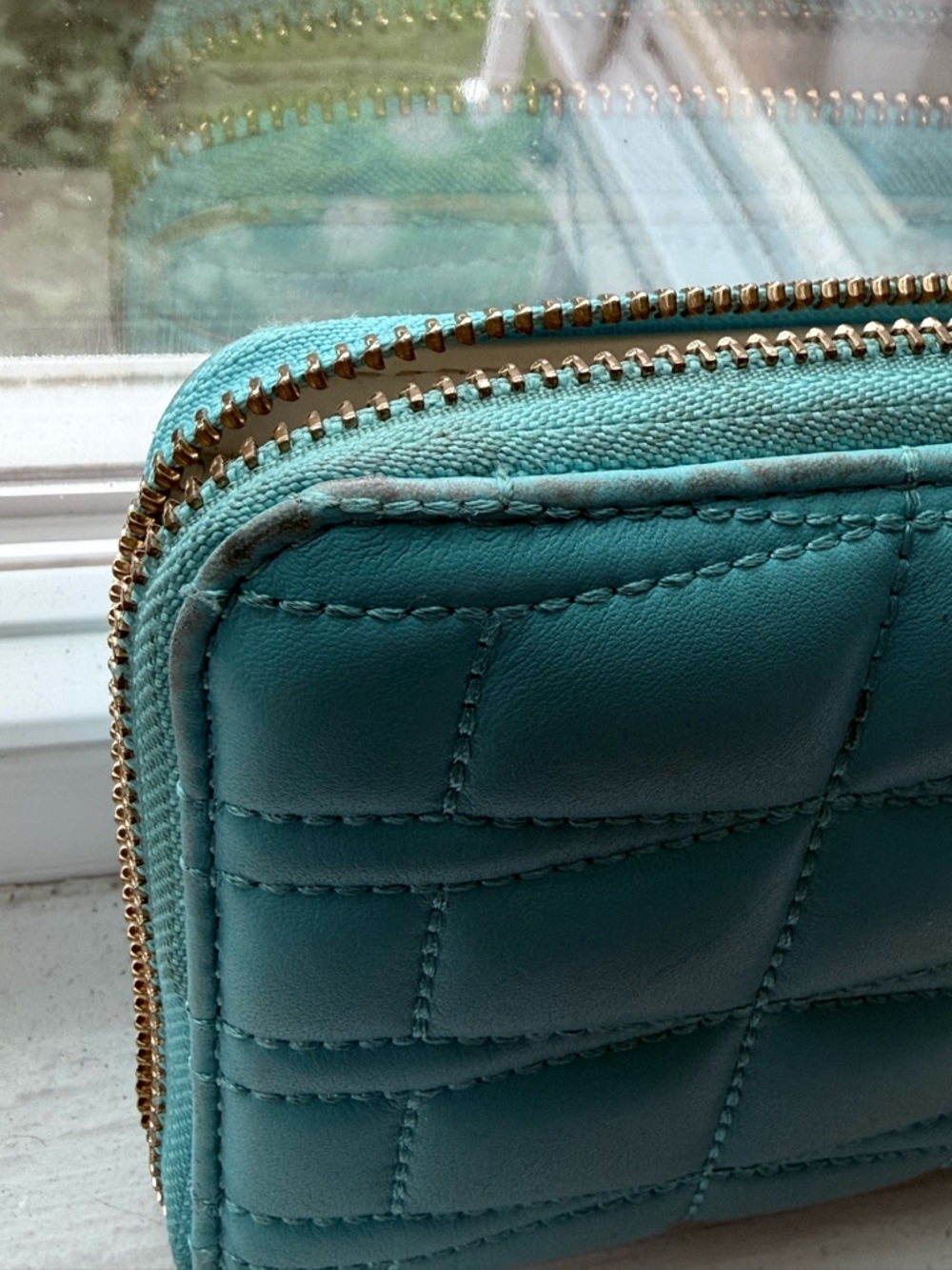 kate spade Teal Quilted Zip Wallet with Logo Plaque - Picture 5 of 13